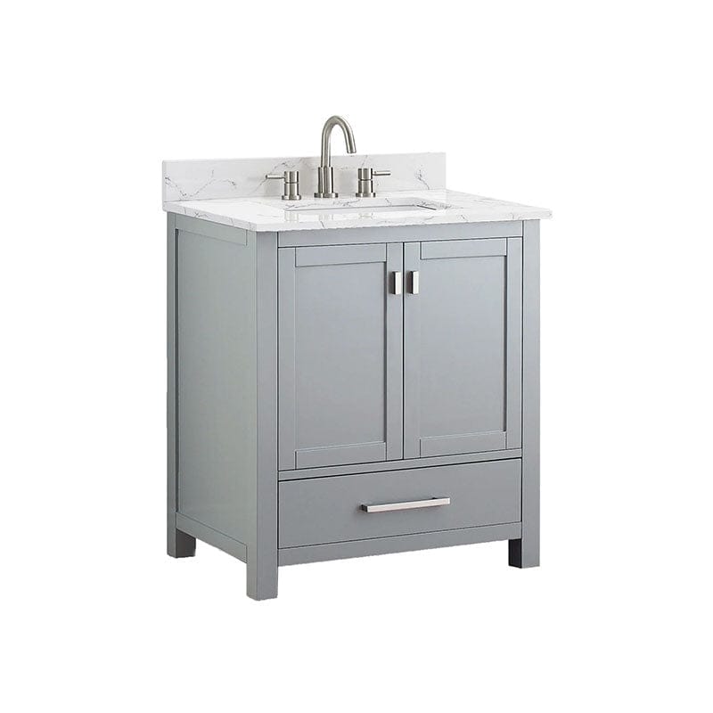 Modero 30 inch Single Vanity Chilled Gray in Cala White Engineered Stone Corner View