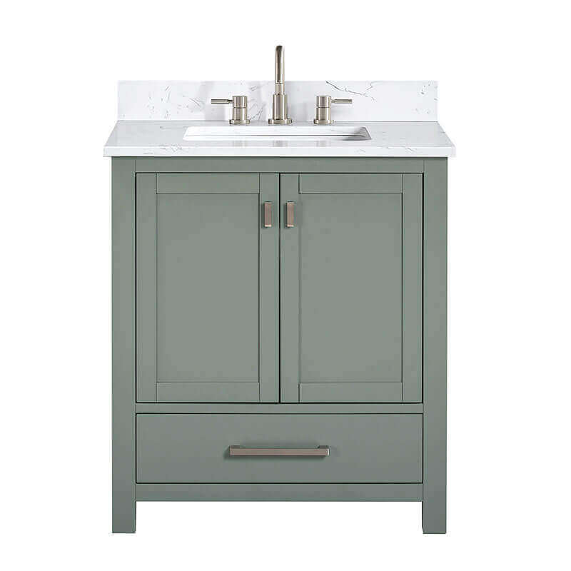 Modero 30 Inch Single Vanity Smoke Green in Cala White Engineered Stone Front View