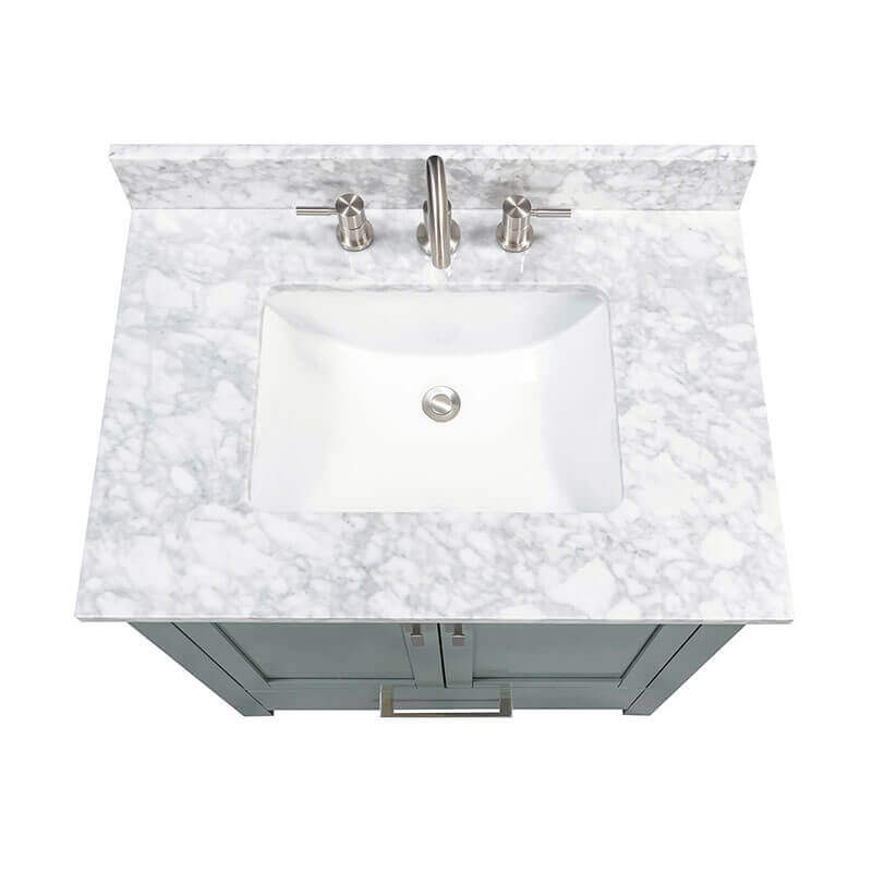 Modero 30 inch Single Vanity Smoke Green in Carrara White Marble