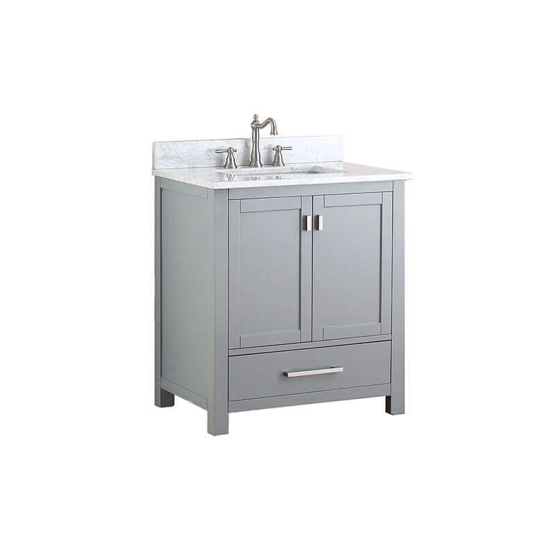 Modero 30 Single Vanity Chilled Gray in Carrara White Marble Corner View