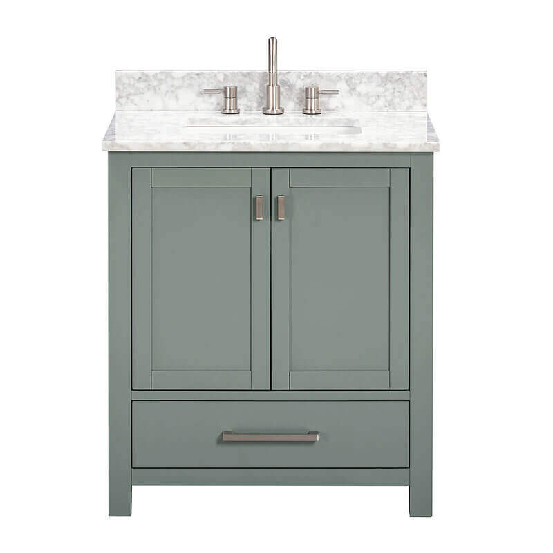 Modero 30 Single Vanity Smoke Green in Carrara White Marble Front View