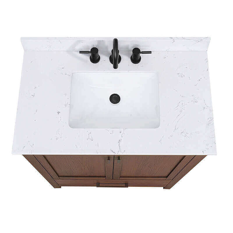 Modero 36 inch Single Vanity Mocha Oak in Cala White Engineered Stone