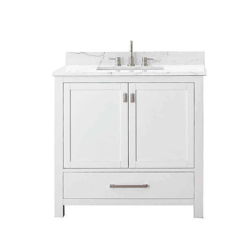 Modero 36 inch Single Vanity White in Cala White Engineered Stone