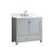 Modero 36 Single Vanity Chilled Gray in Cala White Engineered Stone Corner View