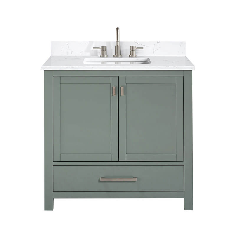 Modero 36 Single Vanity Smoke Green in Cala White Engineered Stone Front View