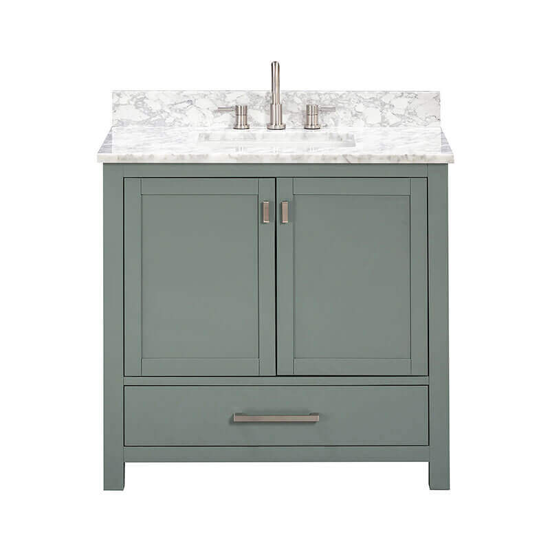 Modero 36 Single Vanity Smoke Green in Carrara White Marble Front View