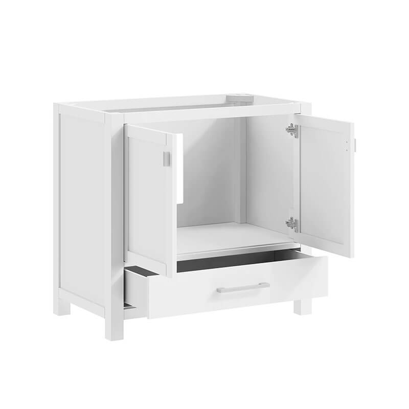 Modero 36 Single Vanity White Cabinet Only Open Drawers