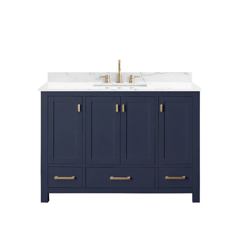 Modero 48 Inch Single Vanity Navy Blue in Cala White Engineered Stone
