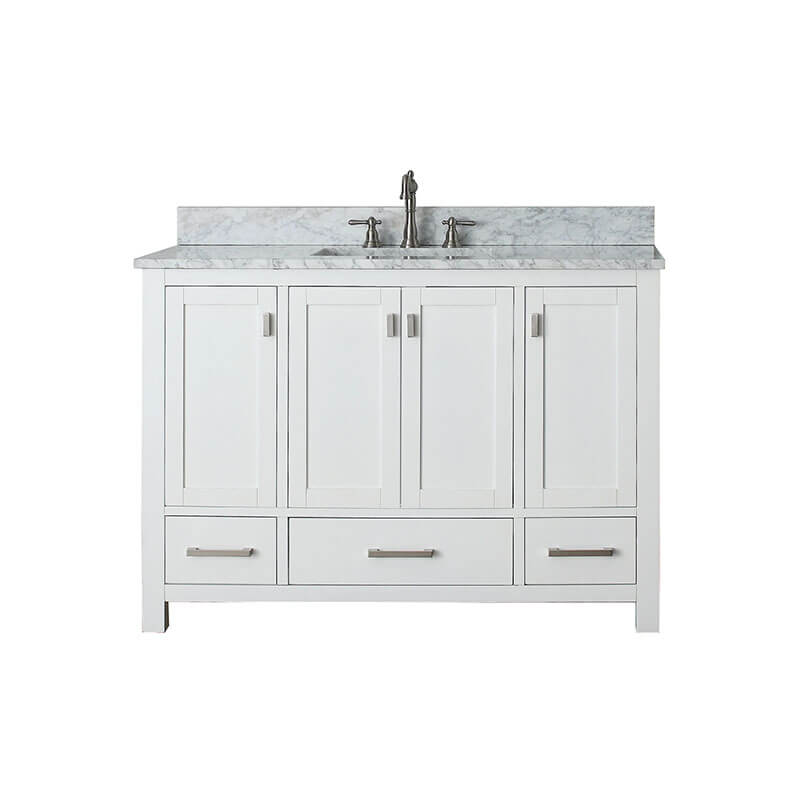 Modero 48 inch Single Vanity White in Carrara White Marble