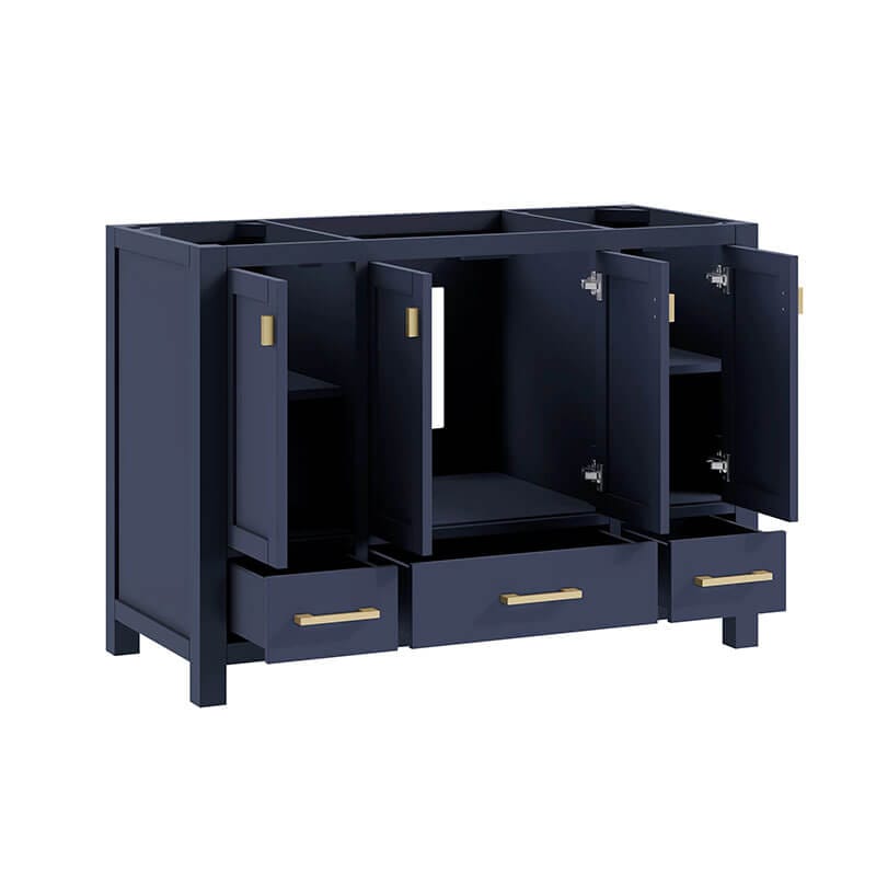 Modero 48 Single Vanity Navy Blue Cabinet Only Open Drawer