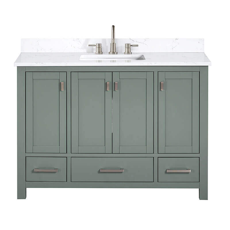 Modero 48 Single Vanity Smoke Green in Cala White Engineered Stone Front View