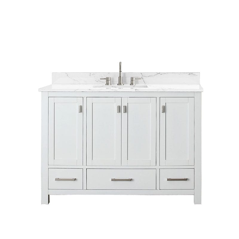 Modero 48 Single Vanity White in Cala White Engineered Stone