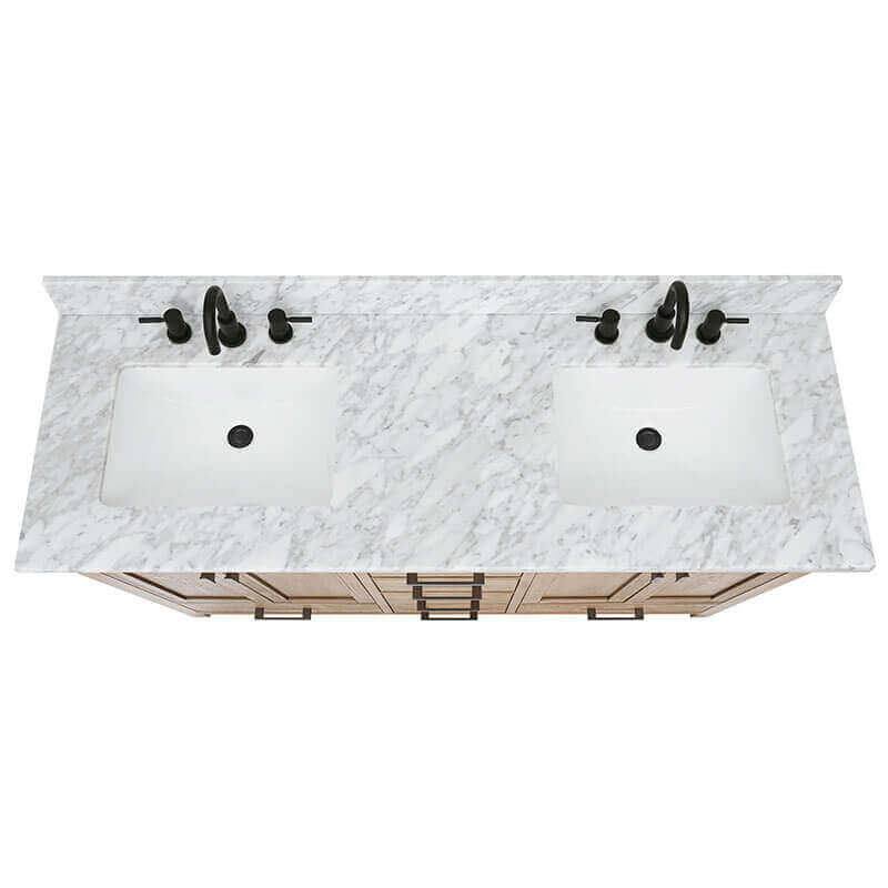 Modero 60 Double Vanity Brushed Oak in Carrara White Marble Top View