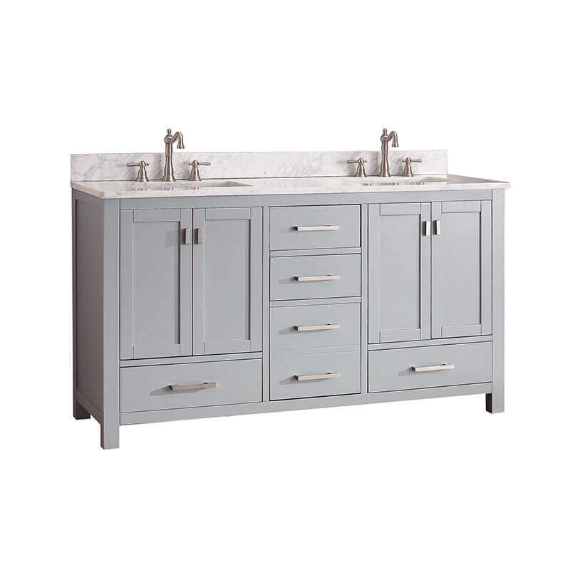 Modero 60 Double Vanity Chilled Gray in Carrara White Marble Corner View
