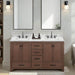 Modero 60 Double Vanity Mocha Oak in Carrara White Marble Front View
