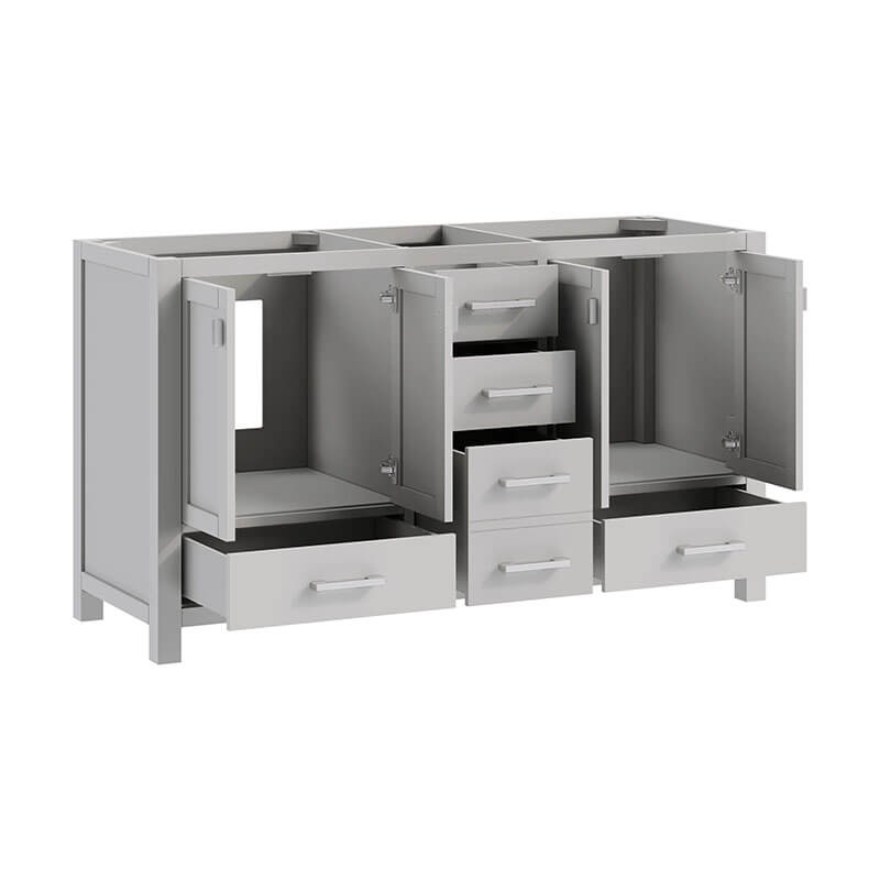 Modero 60 inch Double Vanity Chilled Gray Cabinet Only Open Drawers