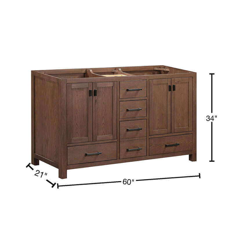 Modero 60 inch Double Vanity Mocha Oak Cabinet Only Dimension