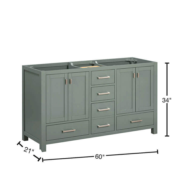 Modero 60 inch Double Vanity Smoke Green Cabinet Only Dimension