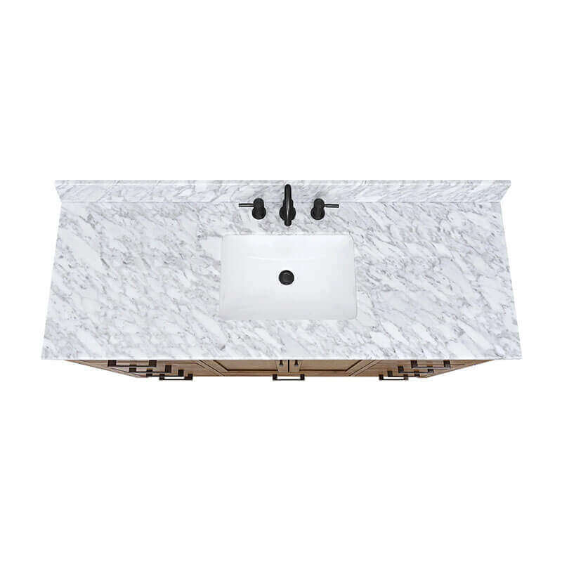 Modero 60 inch Single Vanity Brushed Oak in Carrara White Marble Top View