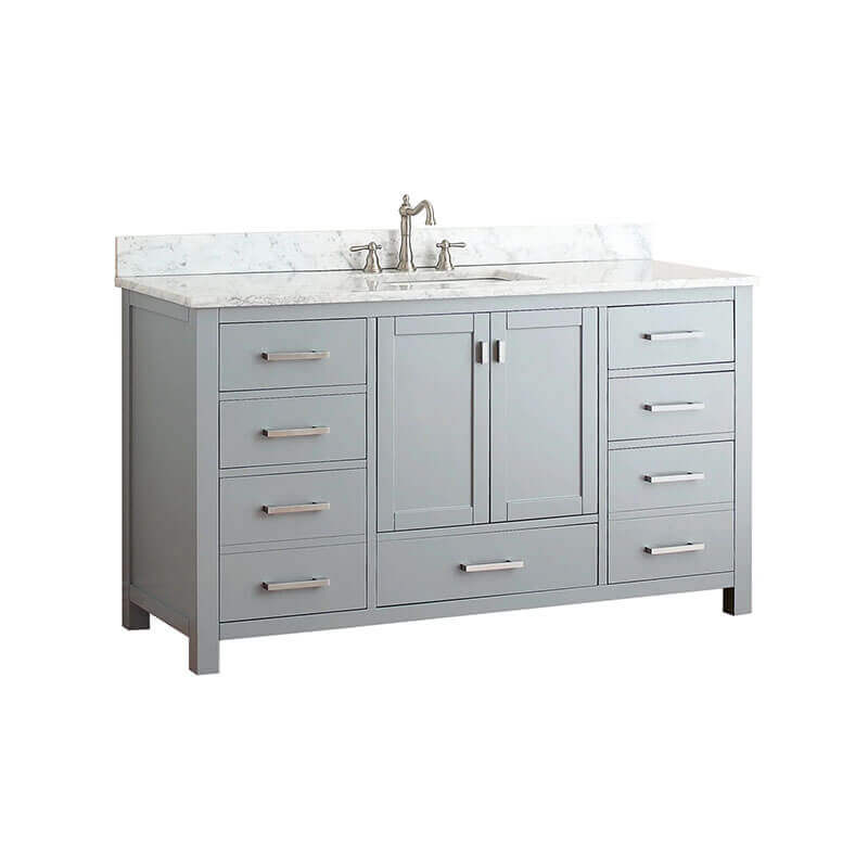 Modero 60 inch Single Vanity Chilled Gray in Carrara White Marble Corner View