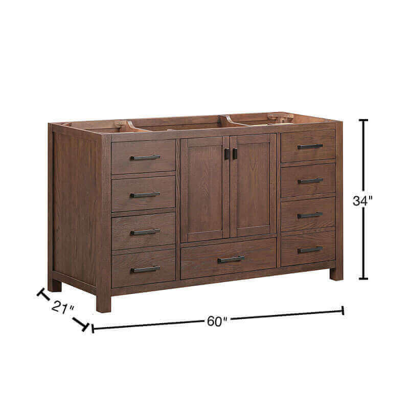 Modero 60 Single Vanity Mocha Oak Cabinet Only Dimension
