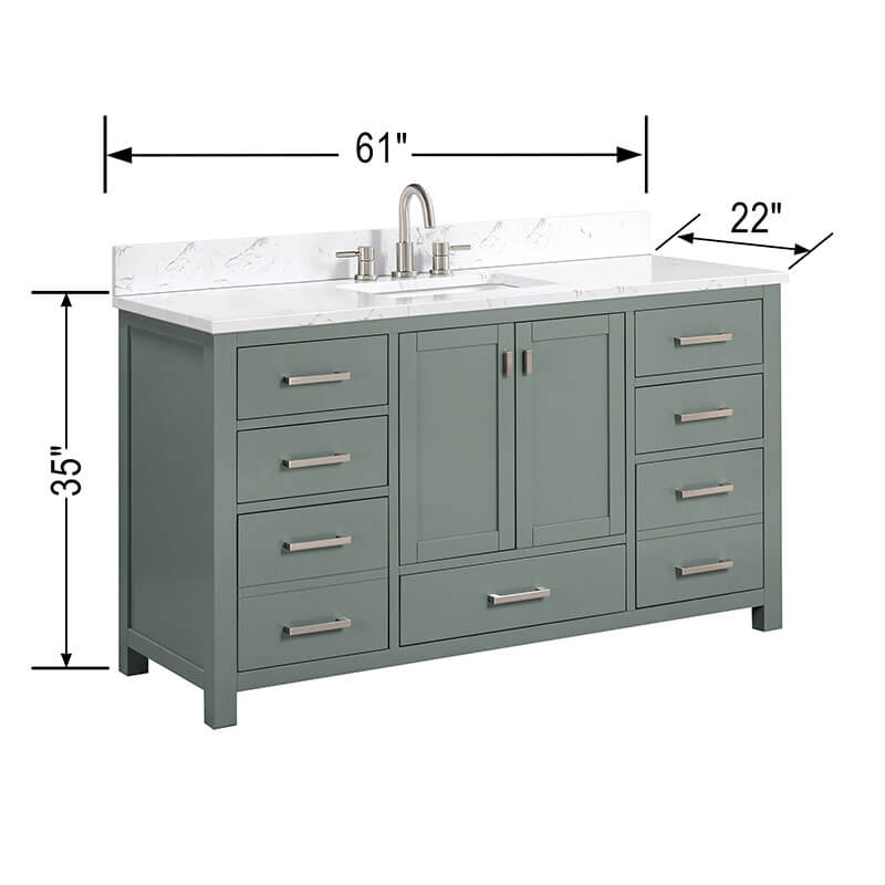 Modero 60 Single Vanity Smoke Green in Cala White Engineered Stone Dimension