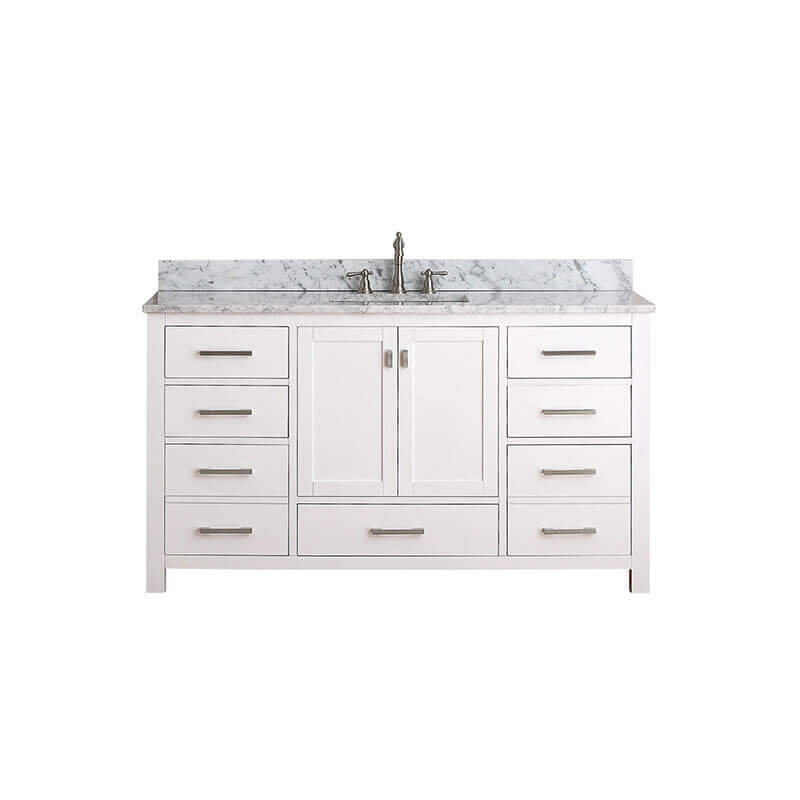 Modero 60 Single Vanity White in Carrara White Marble