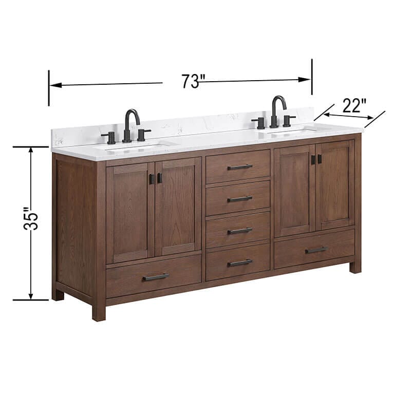 Modero 72 Double Vanity Mocha Oak in Cala White Engineered Stone Dimension