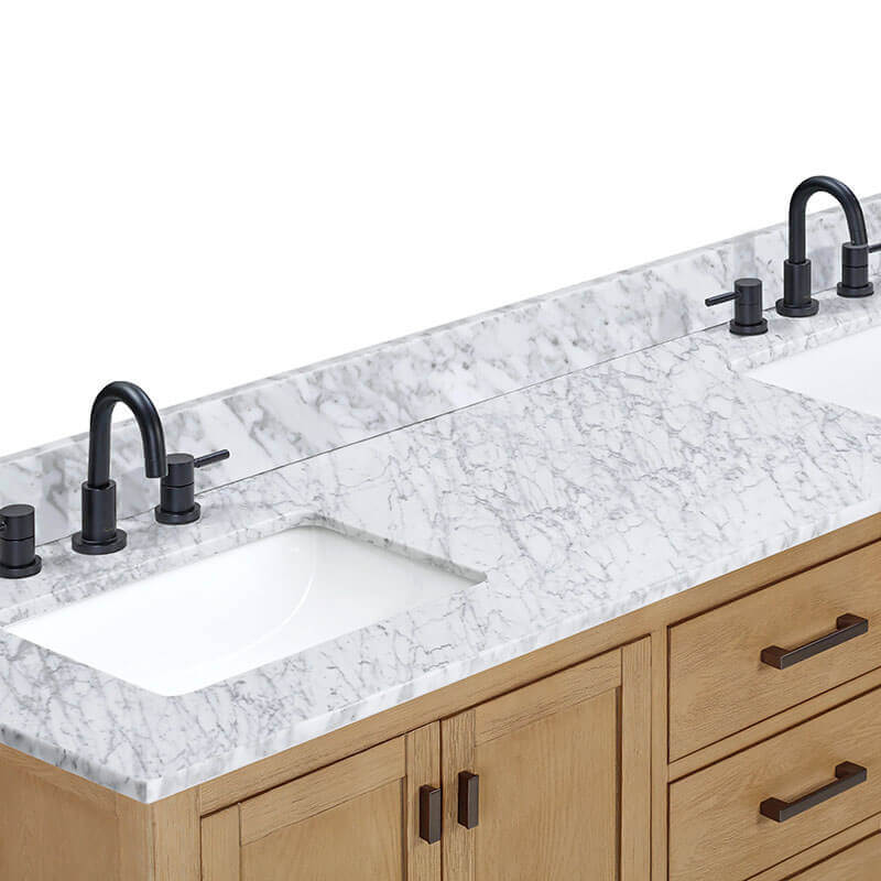 Modero 72 inch Double Vanity Brushed Oak in Carrara White Marble