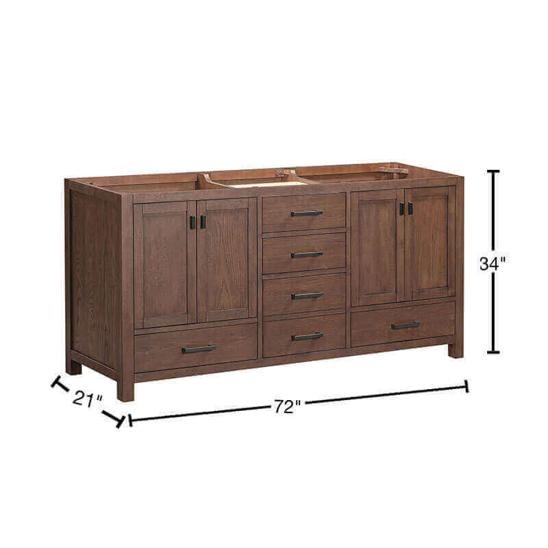 Modero 72 inch Double Vanity Mocha Oak Cabinet Only Dimension