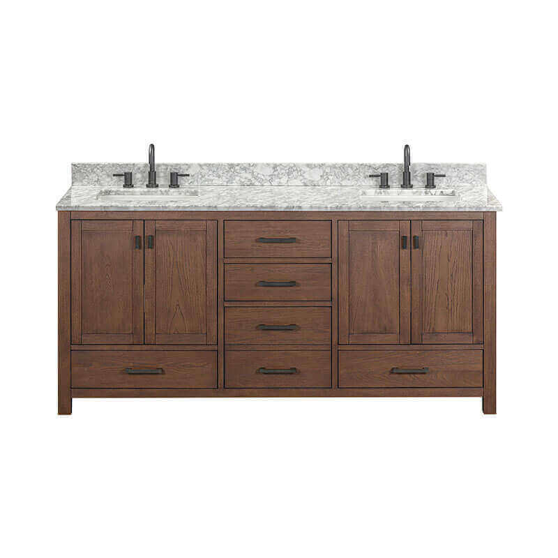 Modero 72 inch Double Vanity Mocha Oak in Carrara White Marble