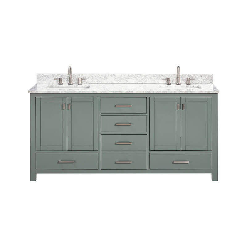 Modero 72 inch Double Vanity Smoke Green in Carrara White Marble