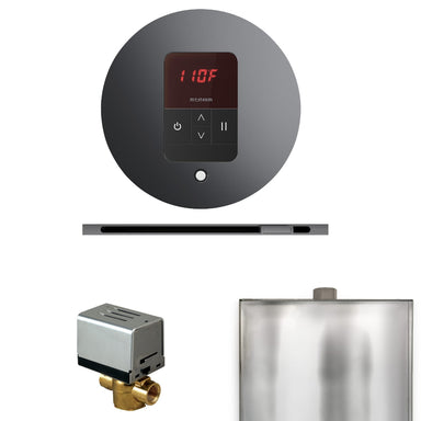 Mr Steam Basic Butler Steam Shower Control Package with Round iTempo Control and Linear Steamhead in Brilliant Black