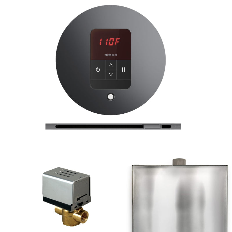 Mr Steam Basic Butler Steam Shower Control Package with Round iTempo Control and Linear Steamhead in Brilliant Black