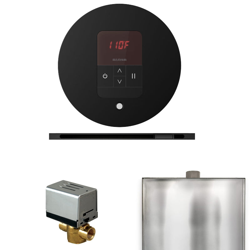 Mr Steam Basic Butler Steam Shower Control Package with Round iTempo Control and Linear Steamhead in Matte Black