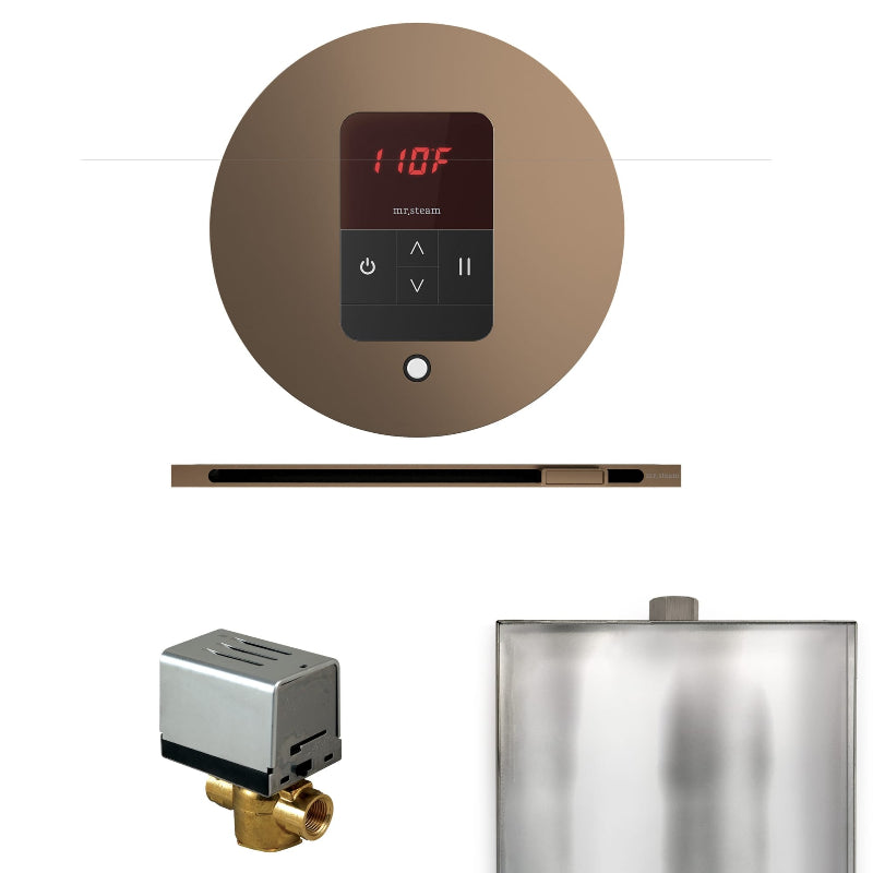 Mr Steam Basic Butler Steam Shower Control Package with Round iTempo Control and Linear Steamhead in Nouveau Bronze