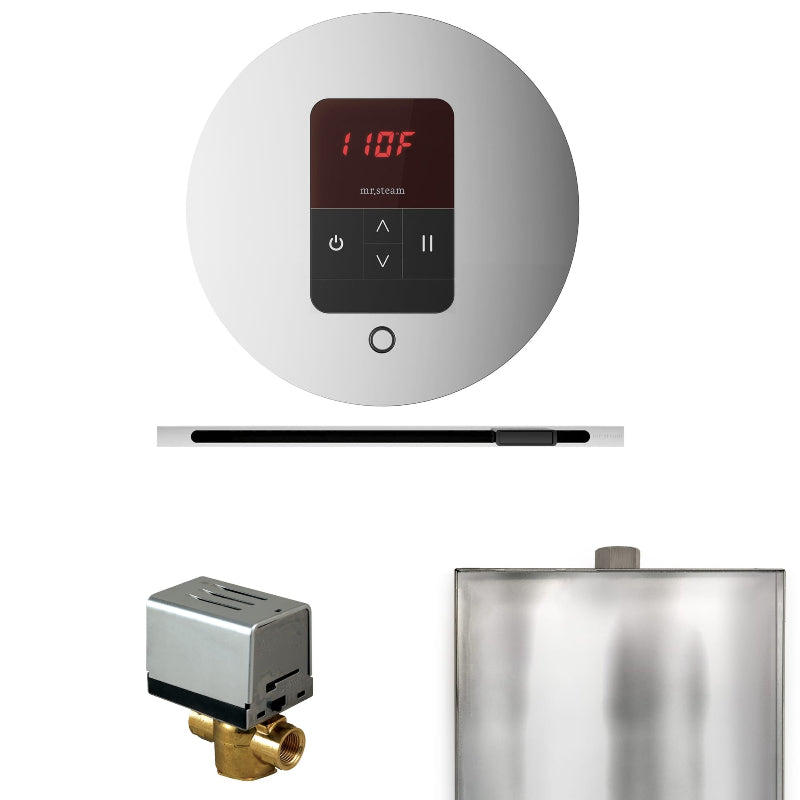 Mr Steam Basic Butler Steam Shower Control Package with Round iTempo Control and Linear Steamhead in Polished Chrome