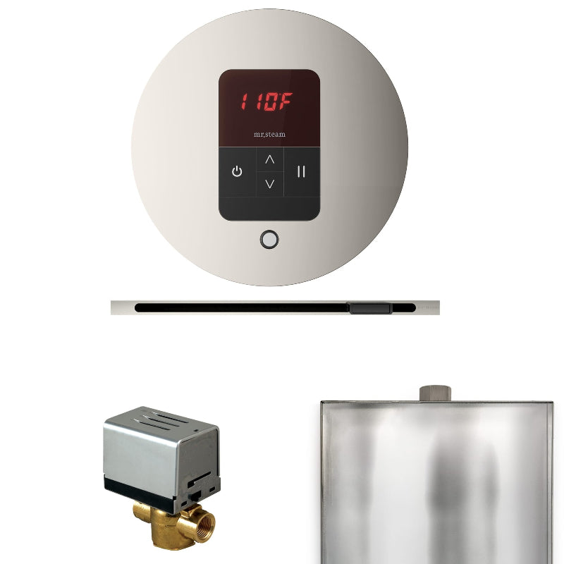 Mr Steam Basic Butler Steam Shower Control Package with Round iTempo Control and Linear Steamhead in Polished Nickel
