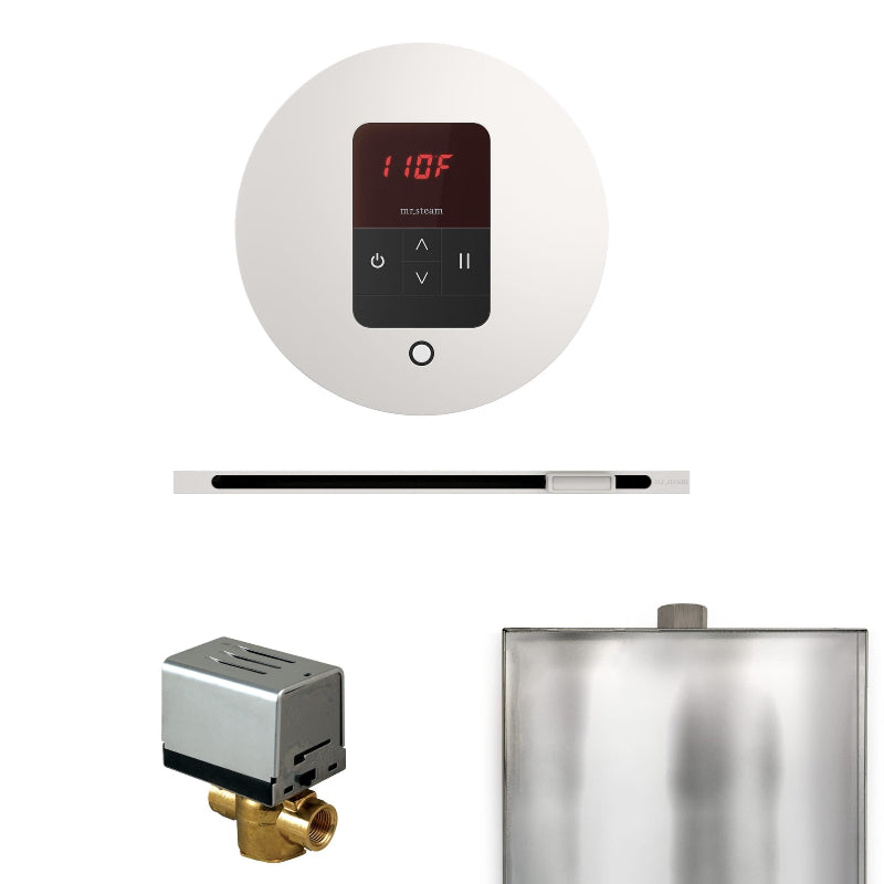 Mr Steam Basic Butler Steam Shower Control Package with Round iTempo Control and Linear Steamhead in White