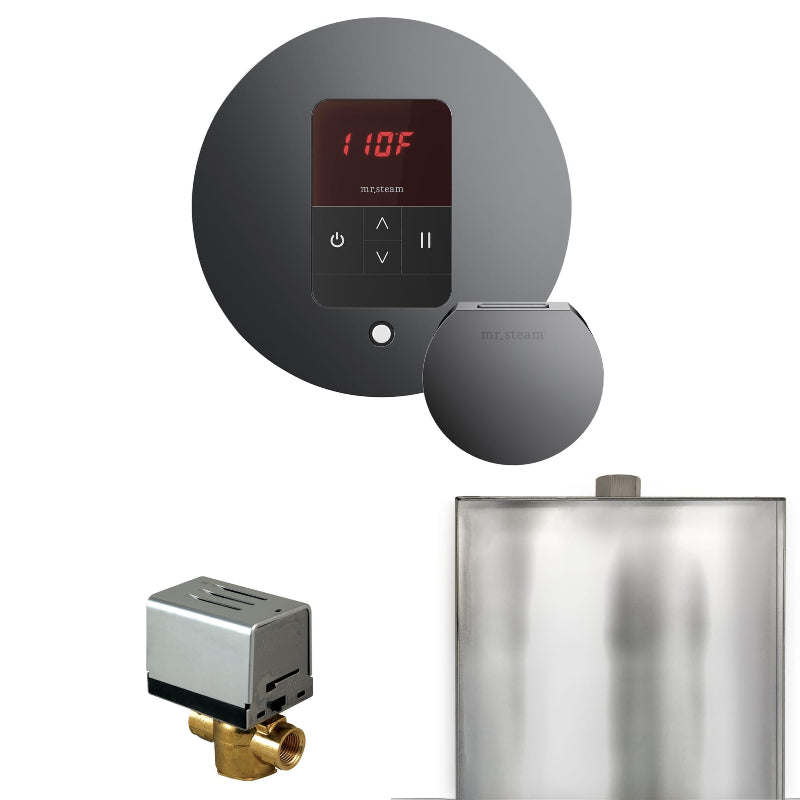 Mr Steam Basic Butler Steam Shower Control Package with Round iTempo Control and Steamhead in Brilliant Black