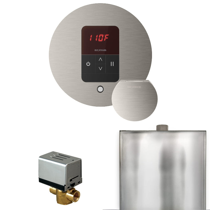 Mr Steam Basic Butler Steam Shower Control Package with Round iTempo Control and Steamhead in Brushed Nickel