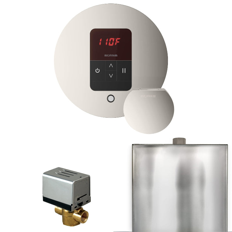 Mr Steam Basic Butler Steam Shower Control Package with Round iTempo Control and Steamhead in Polished Nickel