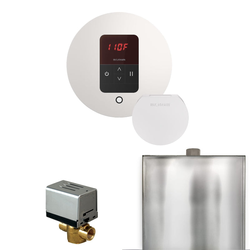 Mr Steam Basic Butler Steam Shower Control Package with Round iTempo Control and Steamhead in White