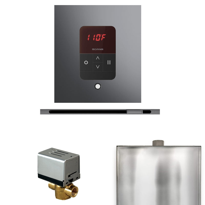 Mr Steam Basic Butler Steam Shower Control Package with Square iTempo Control and Linear Steamhead in Brilliant Black