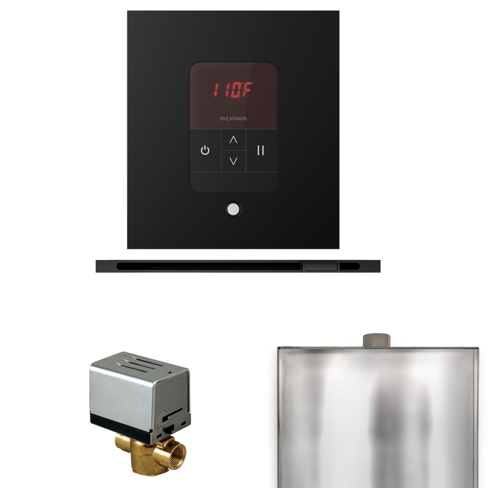 Mr Steam Basic Butler Steam Shower Control Package with Square iTempo Control and Linear Steamhead in Matte Black