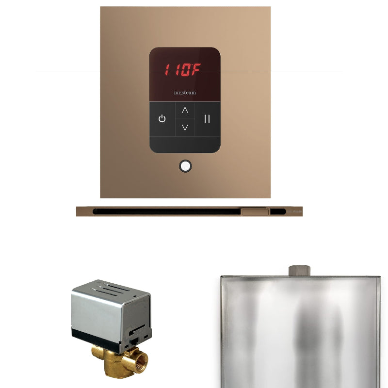 Mr Steam Basic Butler Steam Shower Control Package with Square iTempo Control and Linear Steamhead in Nouveau Bronze