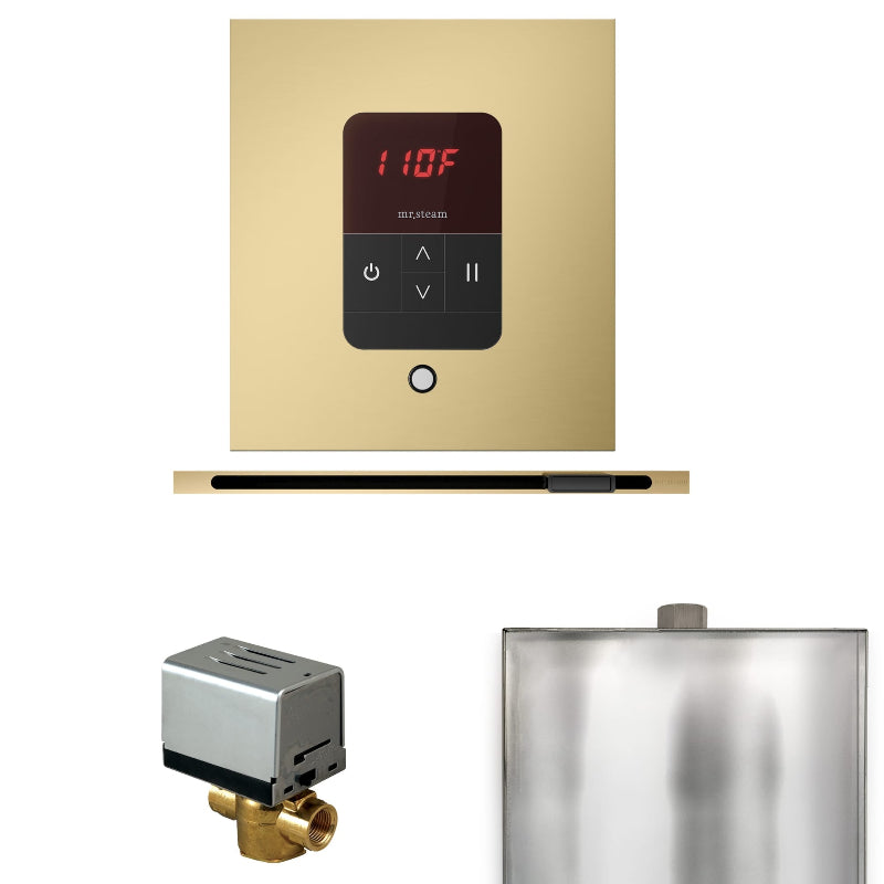 Mr Steam Basic Butler Steam Shower Control Package with Square iTempo Control and Linear Steamhead in Satin Brass
