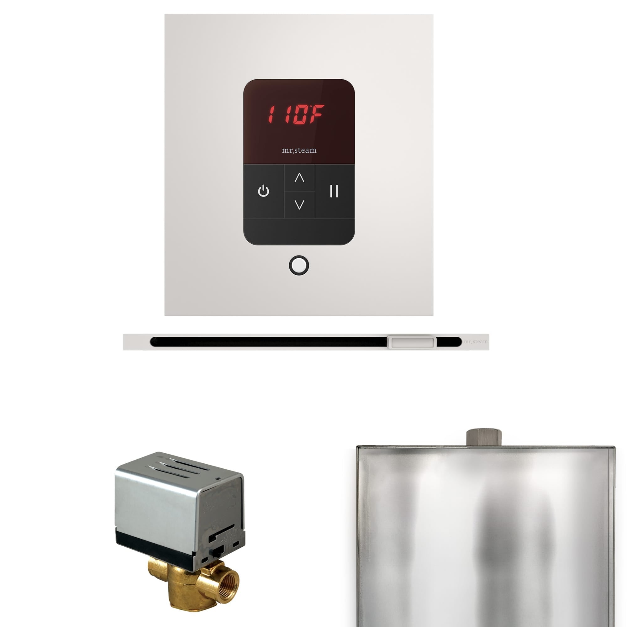 Mr Steam Basic Butler Steam Shower Control Package with Square iTempo Control and Linear Steamhead in White