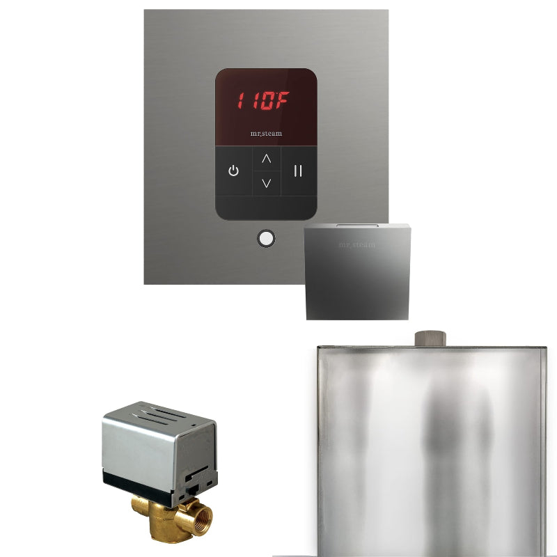 Mr Steam Basic Butler Steam Shower Control Package with Square iTempo Control and Steamhead in Satin Steel