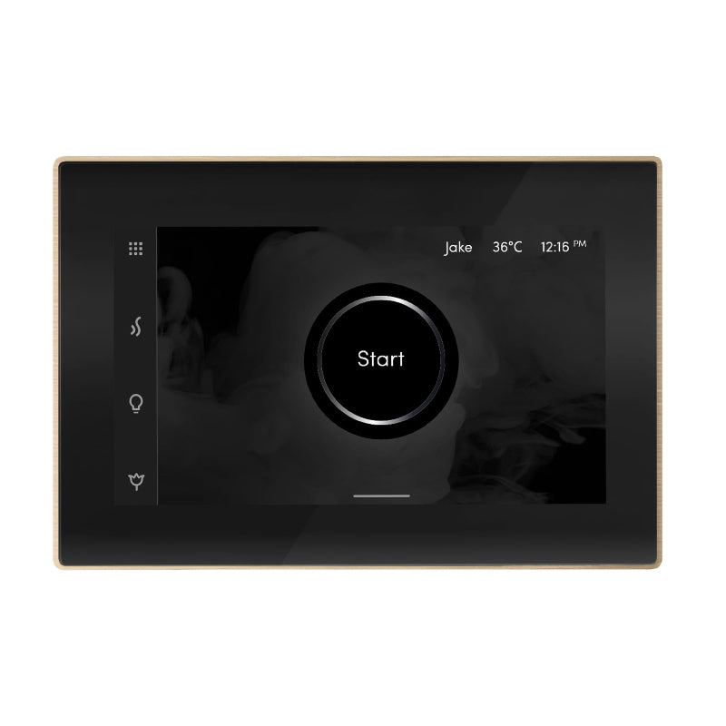 Mr Steam Black iSteamX Steam Shower Control with Brushed Bronze Aroma Steamhead